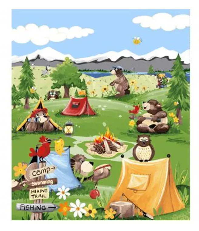 Barron Goes Camping 36" Quilt Panel Grass Green
