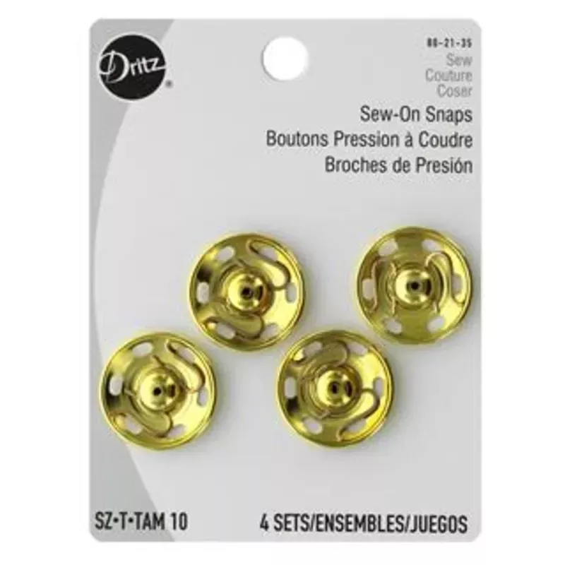 Dritz Sew on Snaps Size 10 Gold 4pc