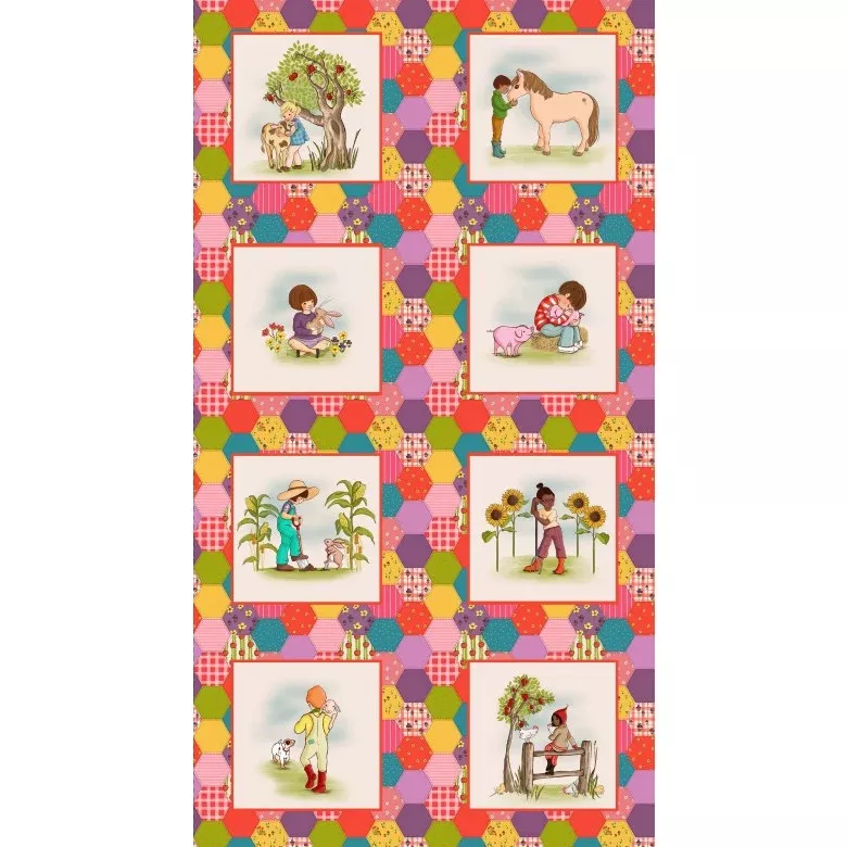 "Farm Days" FARM PATCHWORK PANEL -24" REPEATfrom Michael Miller Fabrics
