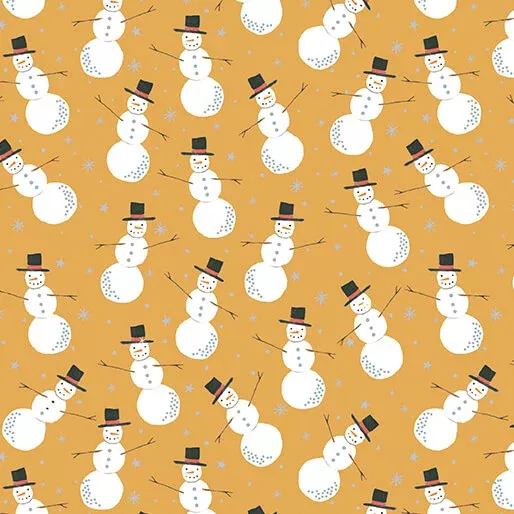 "Magical Season" Merry Snowman Gold by Katie Daisy for Benartex