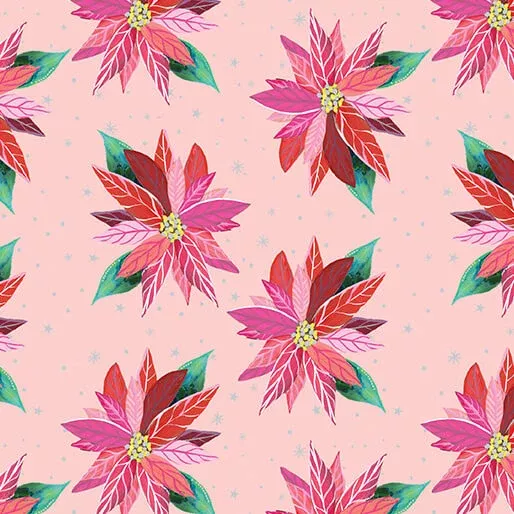 "Magical Season" Painterly Poinsettia Light Pink by Katie Daisy for Benartex