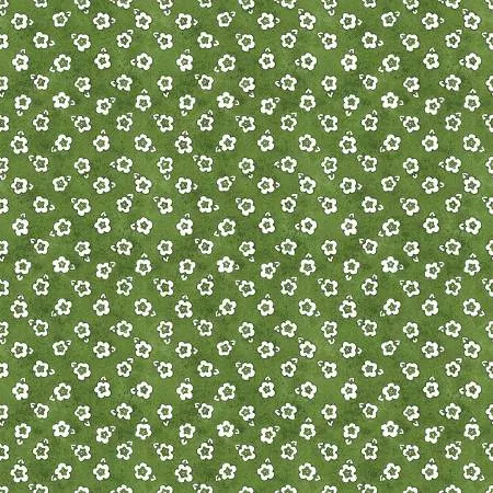 White Flowers on Green:Painters Palette by J. Wecker Frisch for Riley Blake