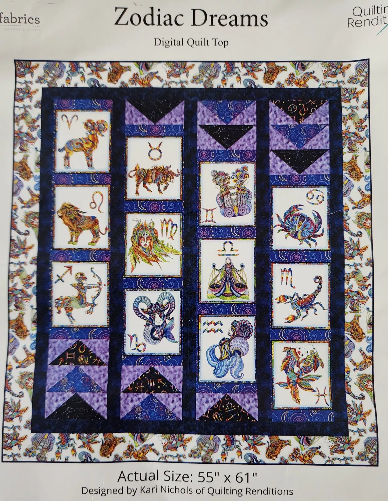 Zodiac DreamsDigital Quilt Top by Kari Nichols of Quilting Renditions for Quilting Treasures