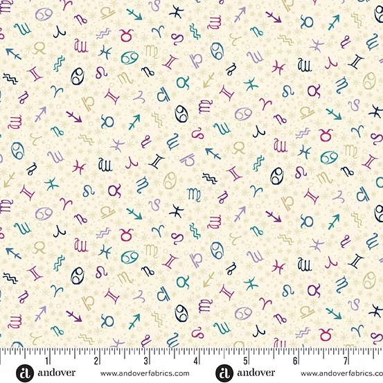 Zodiac Symbols on Cream:Luna by Makower UK